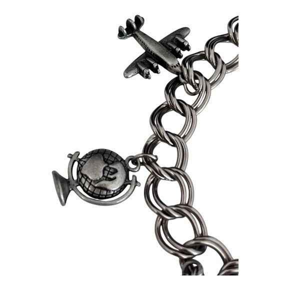 New Travel Charm Bracelet Globe, Eiffel Tower, Plane, Train Pewter Tone 8T - Picture 3 of 5